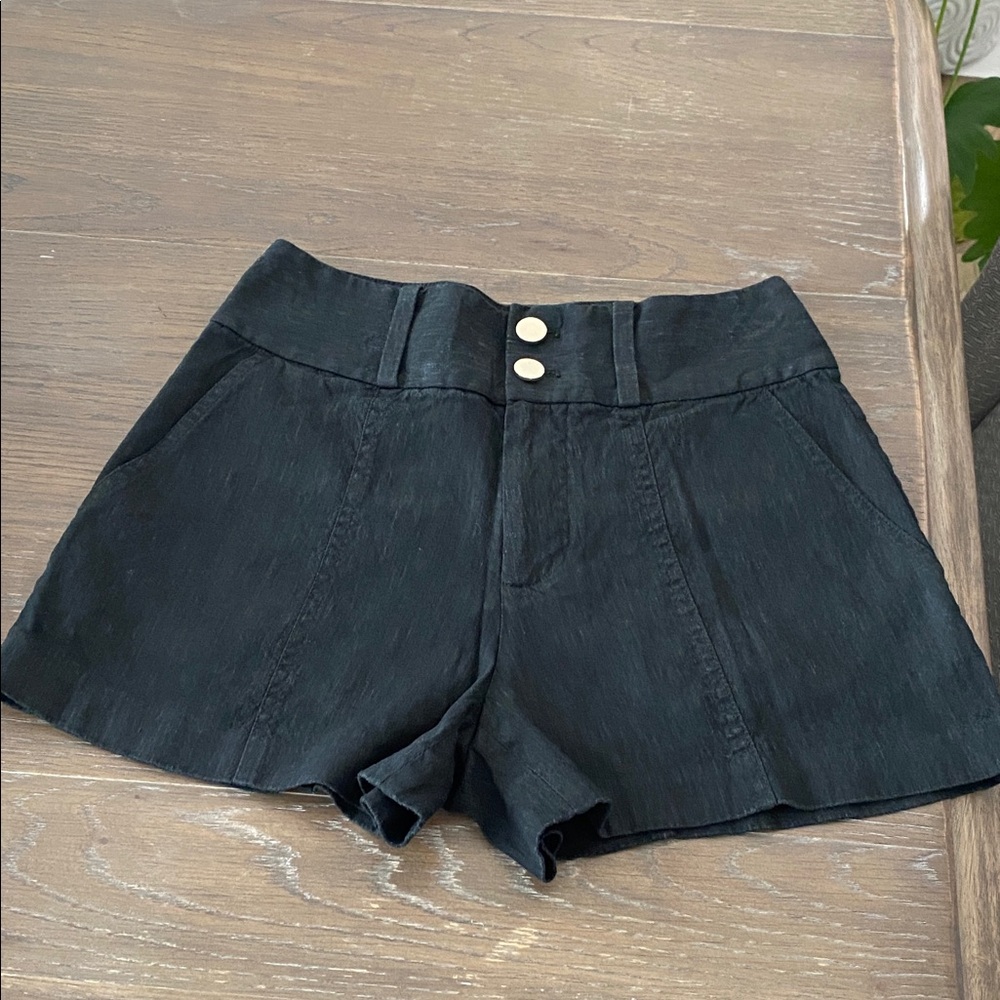 Alice + Olivia Black High-Waist Shorts with Double Gold Buttons